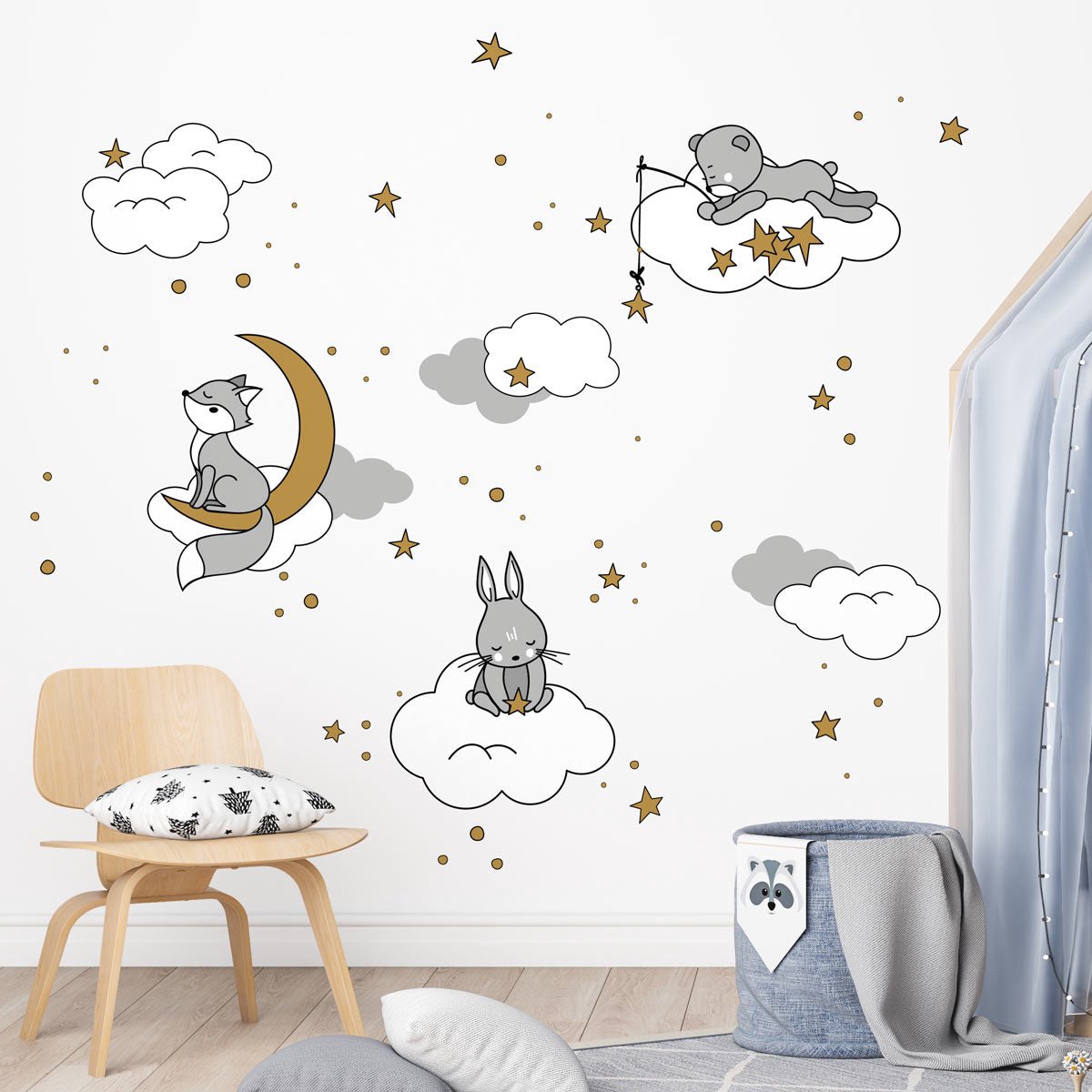 Ambiance Sticker Muurstickers - Dromerige dieren onder de sterren - Zelfklevende stickers - 180x120cm Multi color