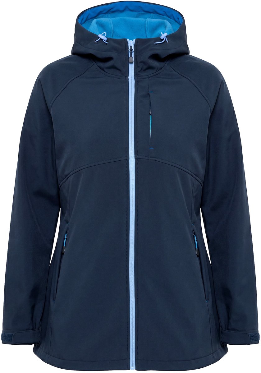 Ulla Popken - Dames - Softshelljas capuchon ritszakken klittenband - Marine - Maat 58+