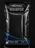 Zwarte verpakking van YSONIC met blauwe strepen en tekst: 'TAKING INNOVATION TO THE NEXT LEVEL'.
