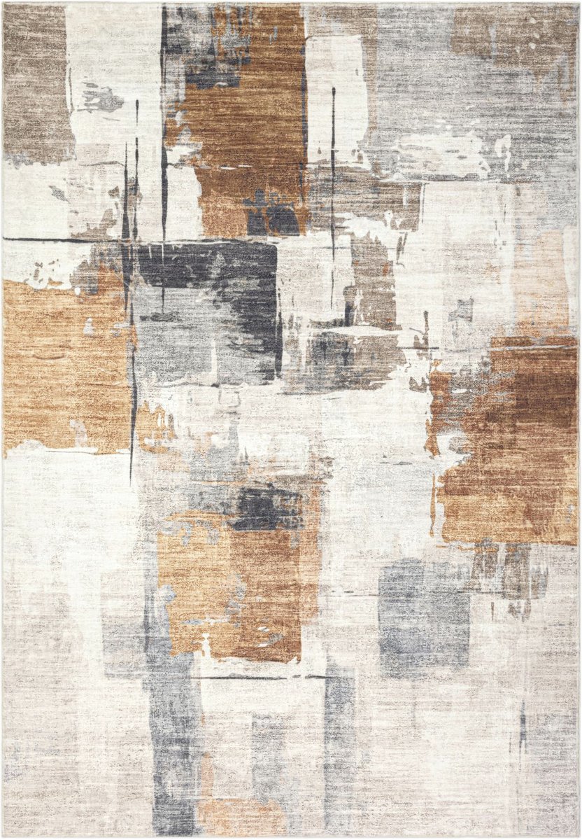 Padiro laagpolig vloerkleed 120 x 170 cm - terracotta - modern abstract design - voor binnen en buiten - van polyester en katoen
