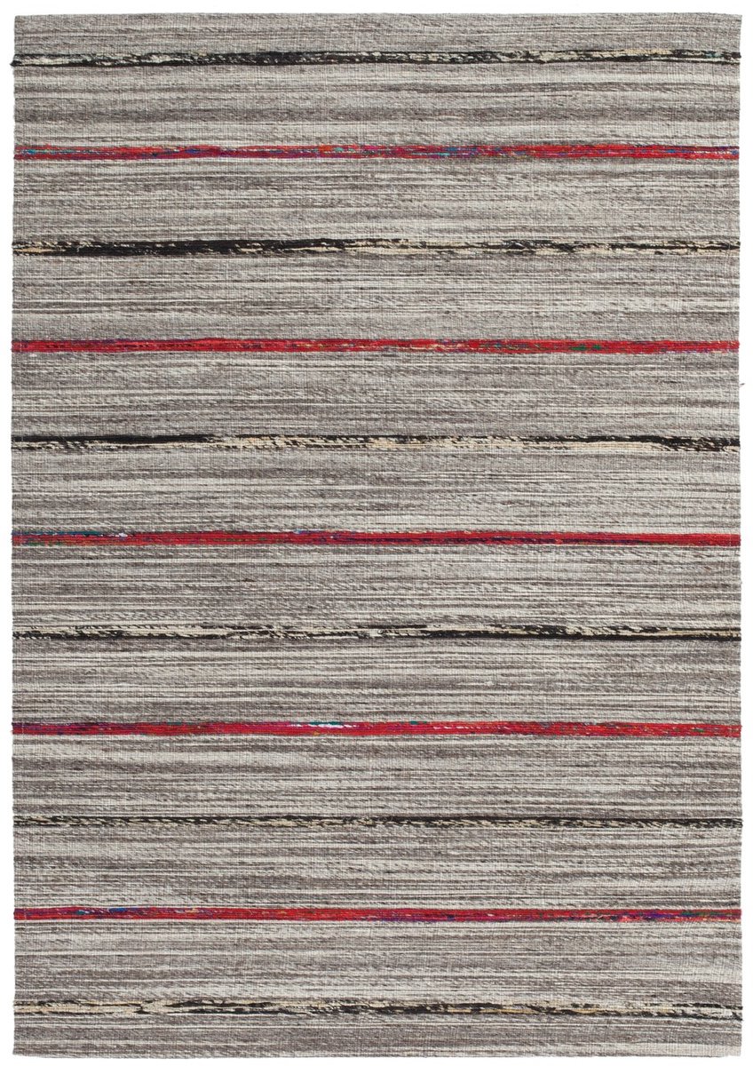 Padiro laagpolig vloerkleed 160 x 230 cm - naturel / rood - modern streeppatroon - geschikt voor vloerverwarming - van wol en katoen en zijde