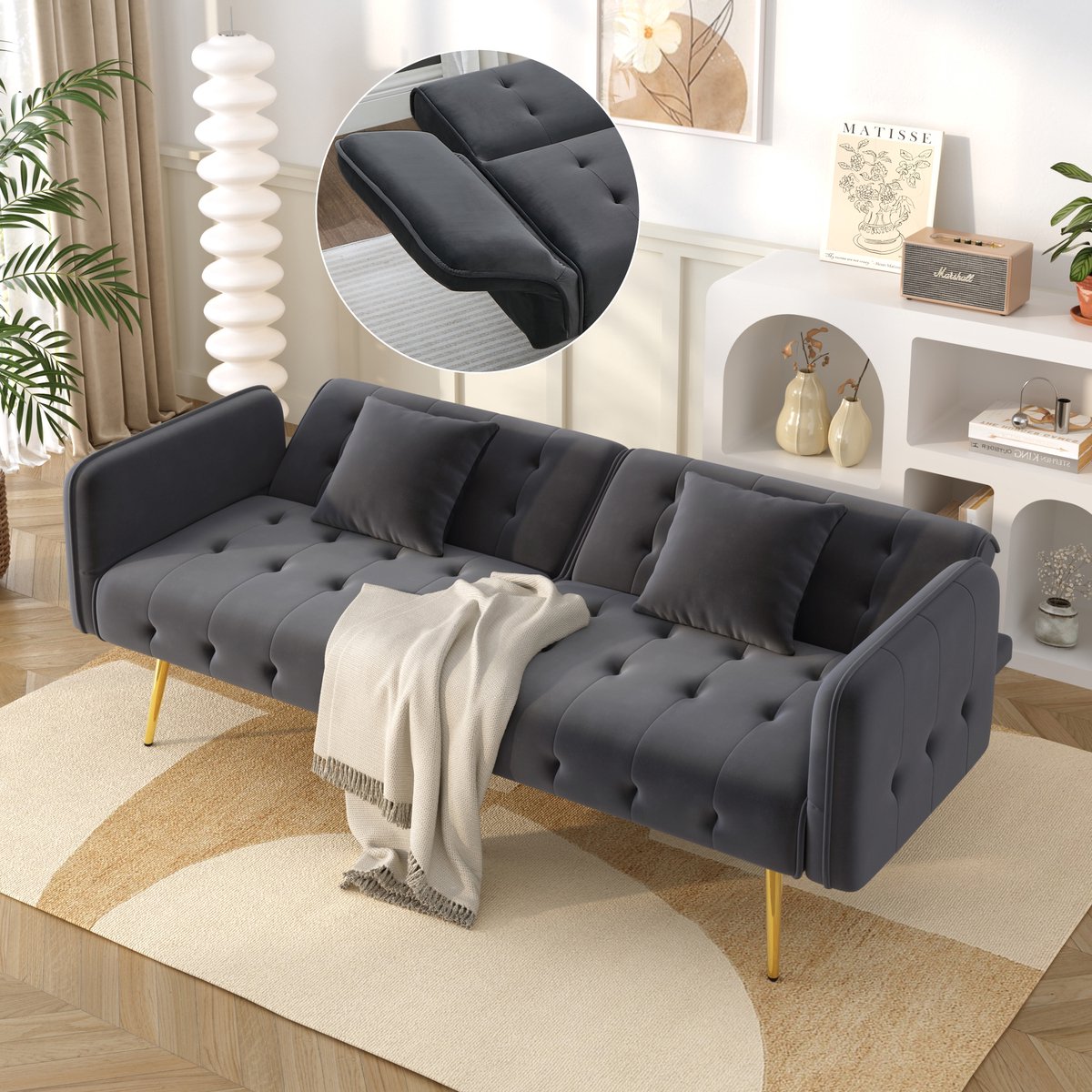 Bank-lit voor Kleinere Ruimtes - Flexibel, Comfortabel en Modern - 178x82x70 cm, Antiekgrijs