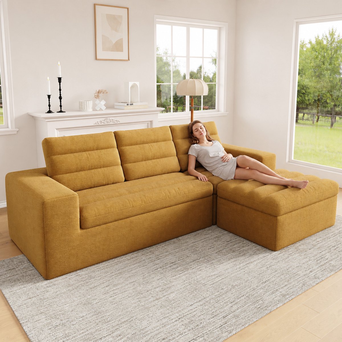 Modulair Wolkensofa L-vormig - Chenille 253x161x89 cm, Oranje