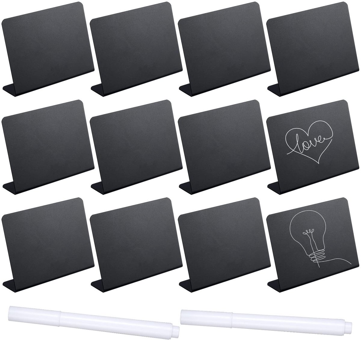 Solidchoice - Mini Krijtborden Set, 12 Stuks 100x75mm met 2 Uitwisbare Markeerstiften