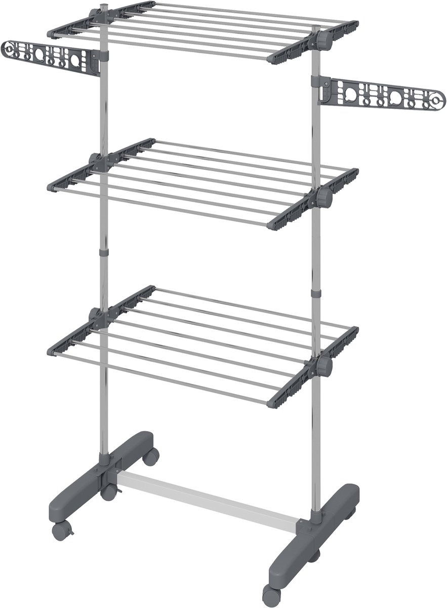 Wasdroogrek. 4 lagen - opvouwbaar - kliksysteem - 142 cm x 55 cm x 152 cm - blauw + zilver