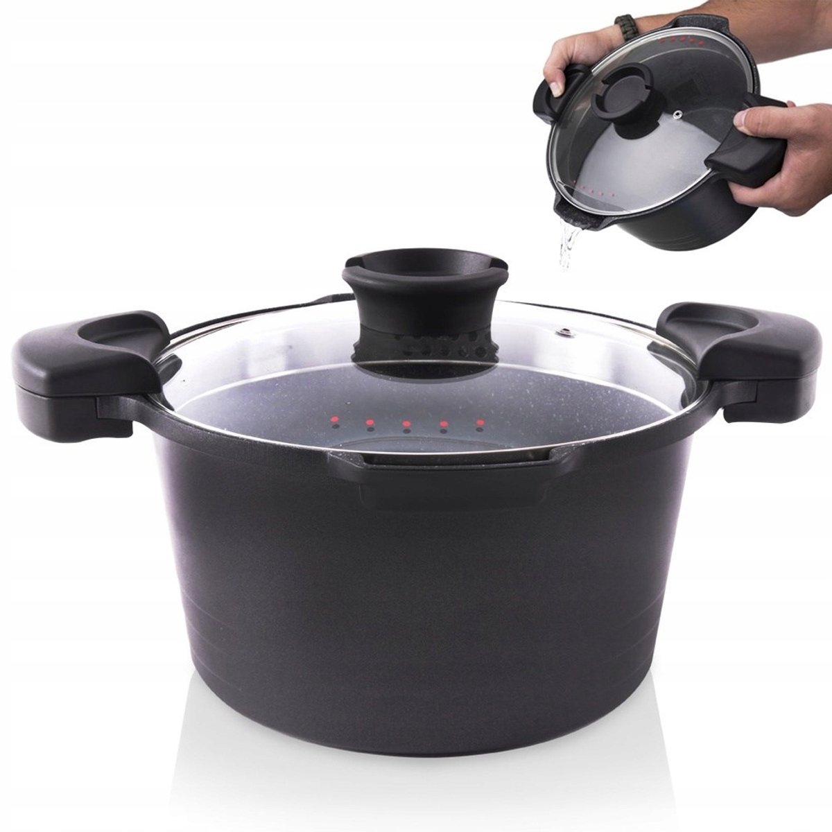Granitine Pan met Zeefdeksel - 24cm, 5.5L - Inductie & Gas