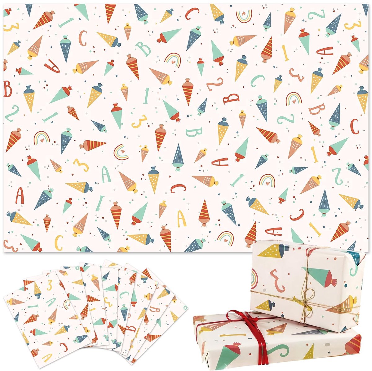 Solidchoice - Set van 8 Vrolijke Cadeaupapier Vellen