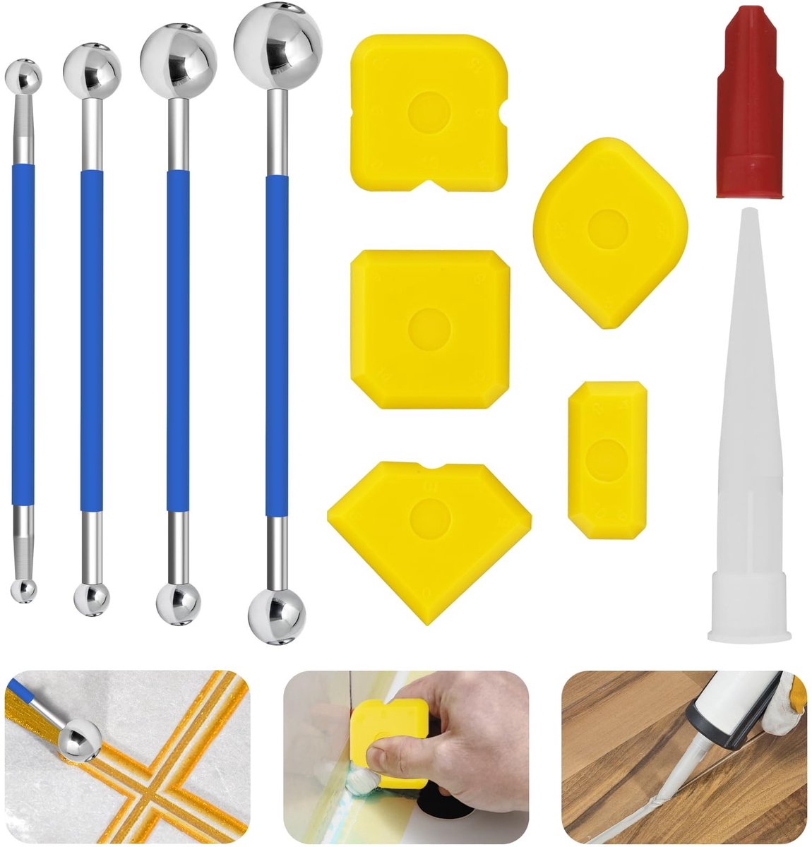 Solidchoice - 13 Stuks Siliconen Voegentrekker Set - Afdichtgereedschap voor Badkamer en Keuken