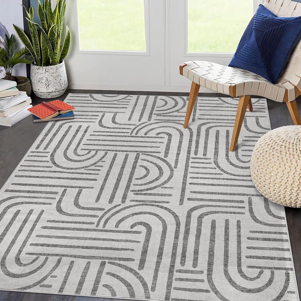 Modern Wasbaar Vloerkleed - Antislip Kortpolig - Woonkamer Slaapkamer - Grijs - 160x230 cm