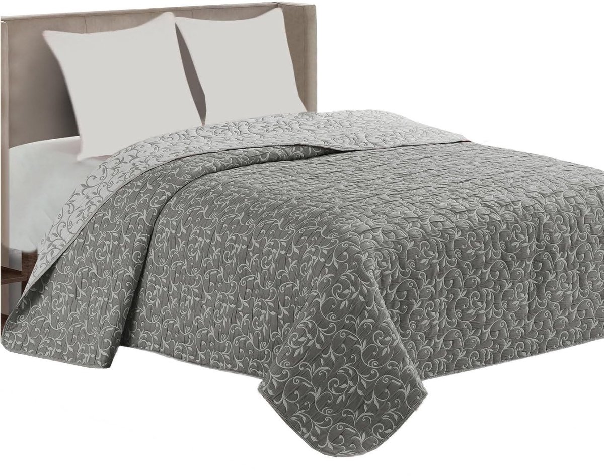 Solidchoice - Bedsprei Catania 220x240 cm in Grijs met Ranken Design