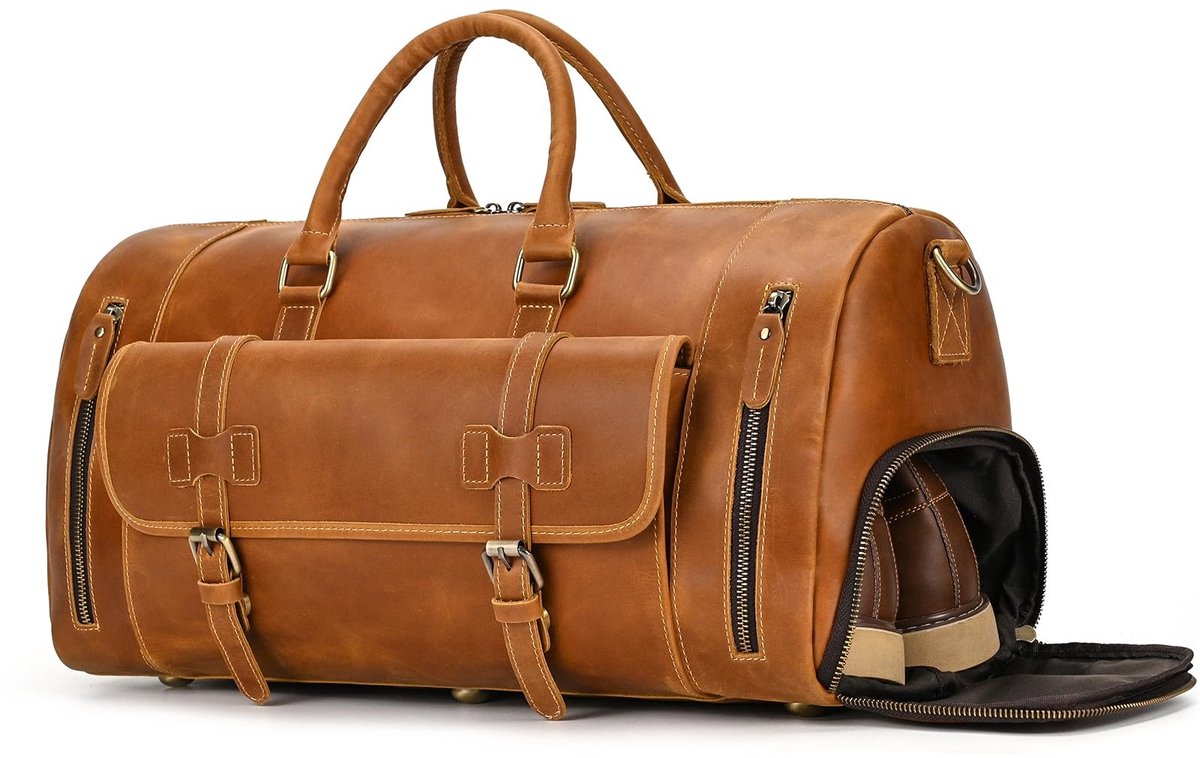 Solidchoice - Vintage Reistas van Echt Rundleer voor Heren, 52 cm