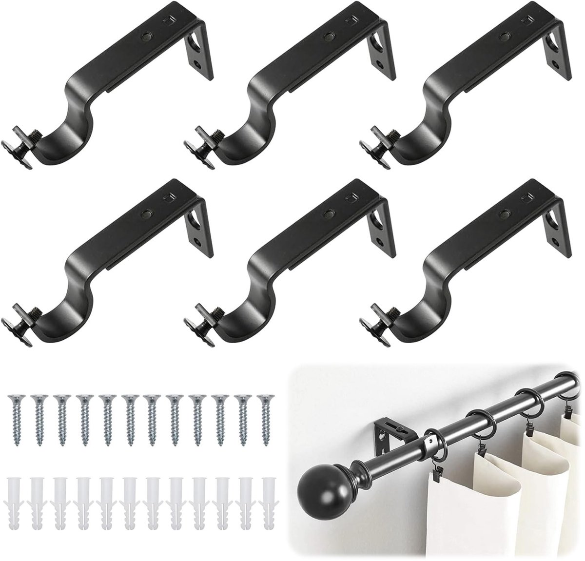 Solidchoice - Set van 6 Verstelbare Gordijnsteunen van Aluminium