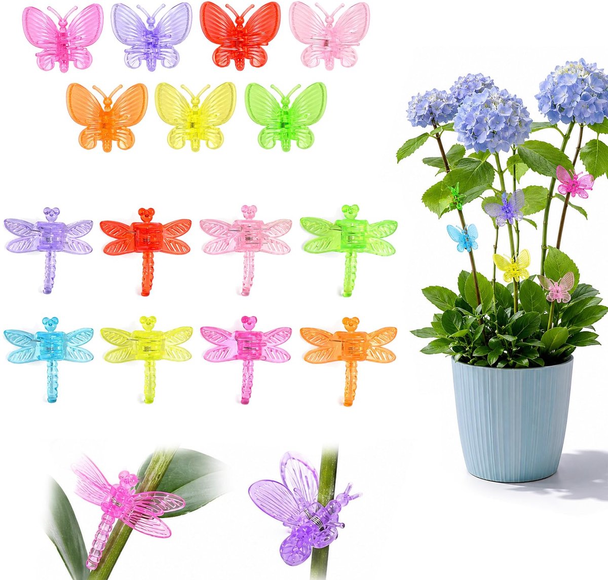 Namajunas - 100 stuks Plantklemmen - Vlinder & Libelle Orchidee klemmen - Herbruikbare Bloem ondersteuningsklem - voor Tuin en Kamerplanten - Voor gebruik binnen en buiten - Orchideeënclips-tuinclips voor planten clips - Tuin decoratie