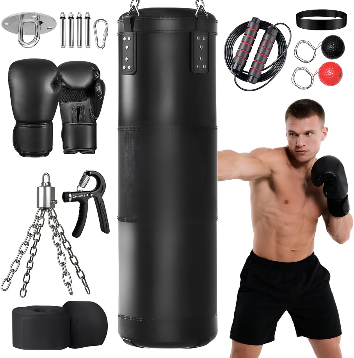 Lìon® Bokszak - Zware Bokszak Set - Bokszak - Zwart - 41cm x 41cm x 17cm