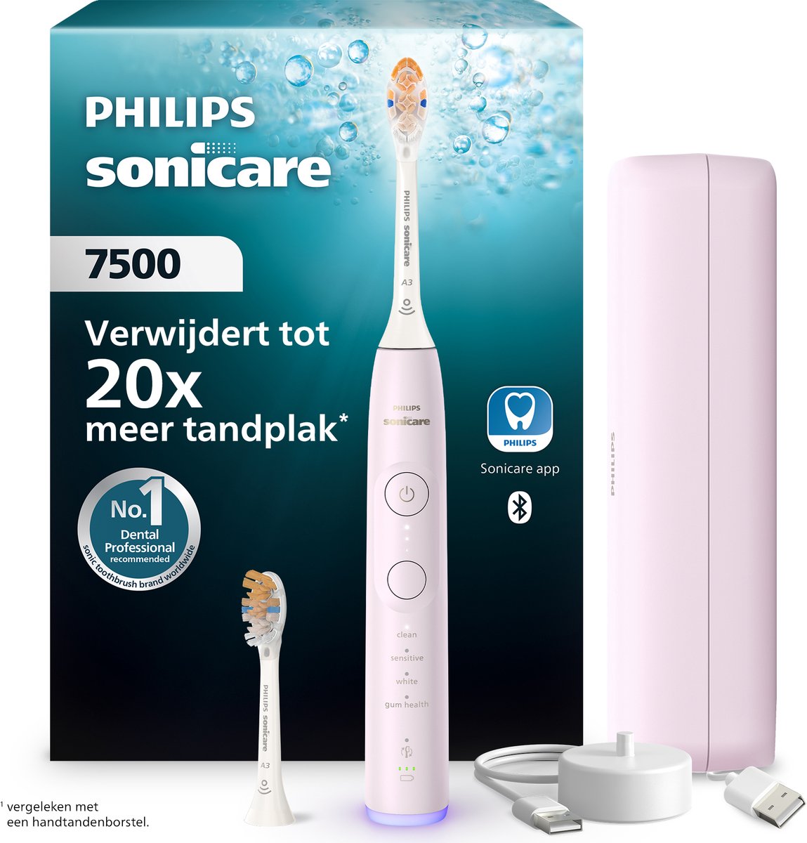 Philips Sonicare 7500 Series Elektrische Tandenborstel - Poetsdruksensor, 12 Poetsinstellingen, Gezonder Tandvlees, Sonicare App & Oplaadreisetui - Roze (Pink) - HX7422/06