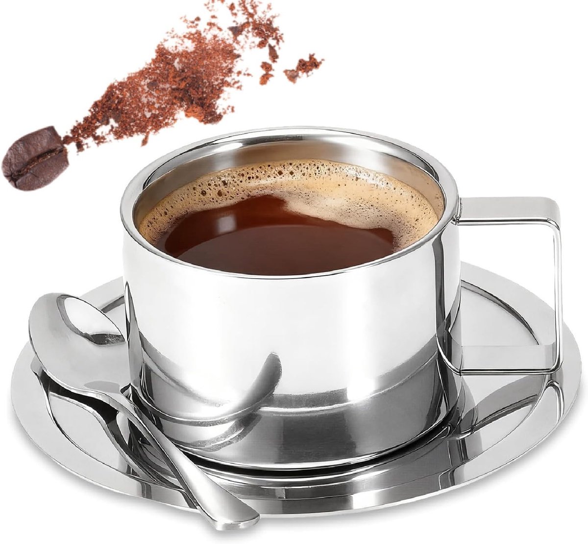 Solidchoice - Dubbelwandige RVS Espresso Kopjes Set voor Thuis en Kantoor