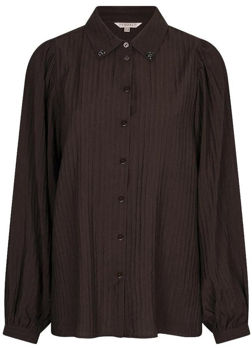 EsQualo Blouse Blouse Basic Crinkle F26 15505 Cacao Dames Maat - W38