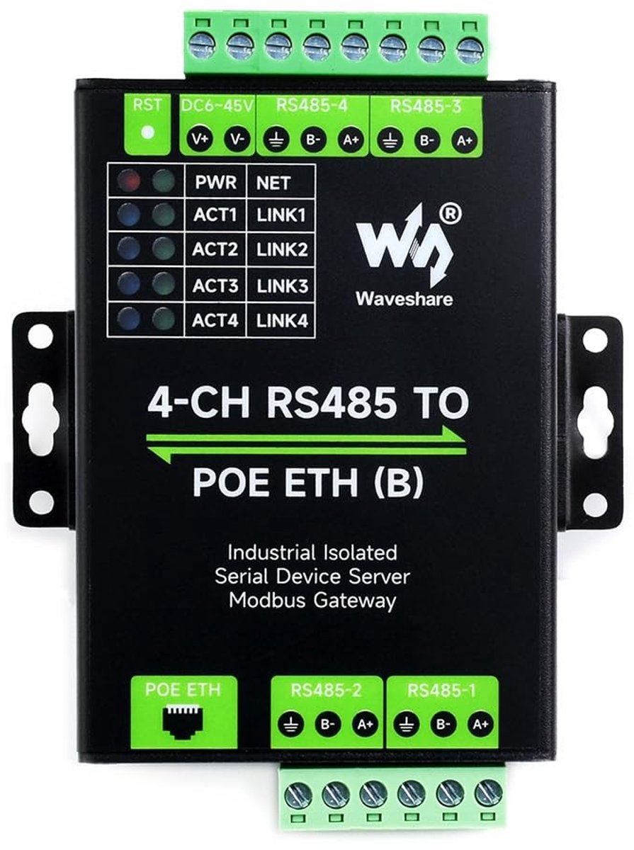 Solidchoice - RS485 naar RJ45 Ethernet Serial Server, 4 Kanalen