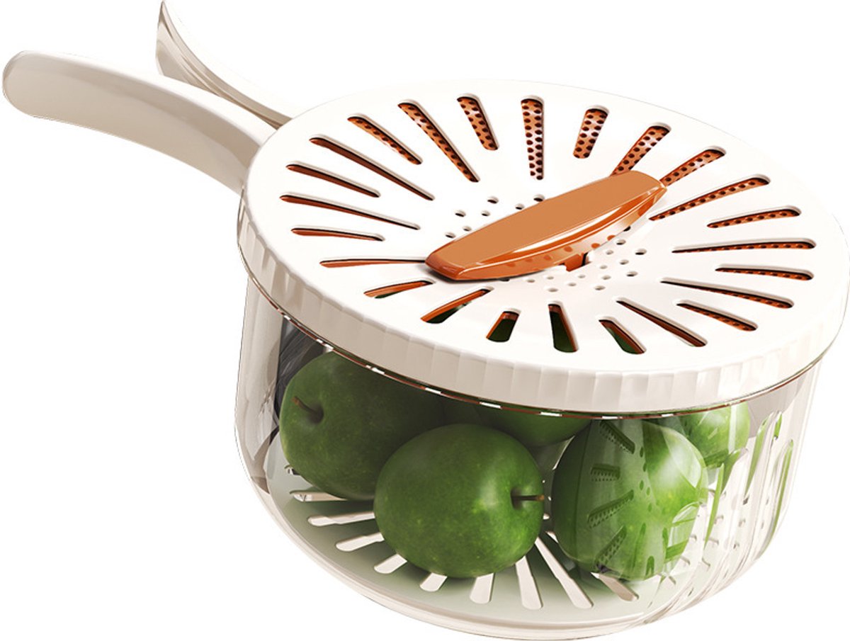 Wasbak voor groente en fruit met vergiet: multifunctionele uitlekmand (met deksel en inklapbare handgreep) – BPA-vrije uitlekbak voor keuken, koelkast, picknick en appartement (6,1 x 3,5 inch, 1000 ml)