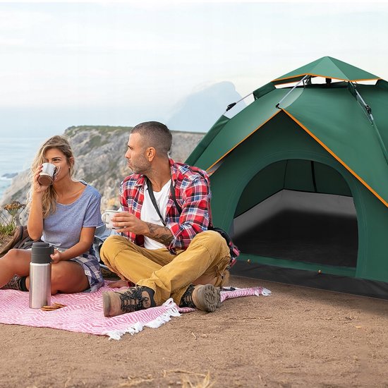 Kampeertent voor 3-4 Personen - Familietent met 2 Deuren - Waterdichte Oxford-stof met PU-coating - Fijnmazig Muggengaas - Ventilerend, Wind- en UV-werend - Snel Op te Zetten - Voor Kamperen, Wandelen, Strand en Festivals — afbeelding 5