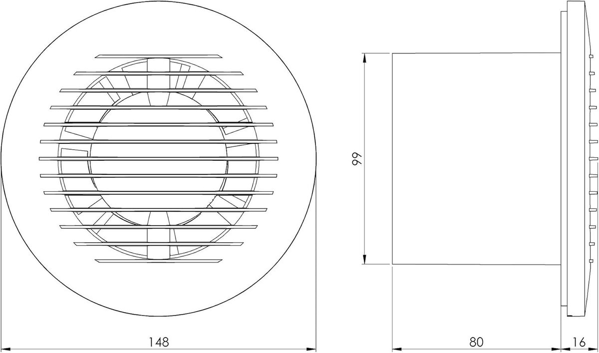 Badkamerventilator - Antraciet - 100 mm - Stille Wandventilator van ABS-kunststof - Voor Badkamer, Toilet en Keuken