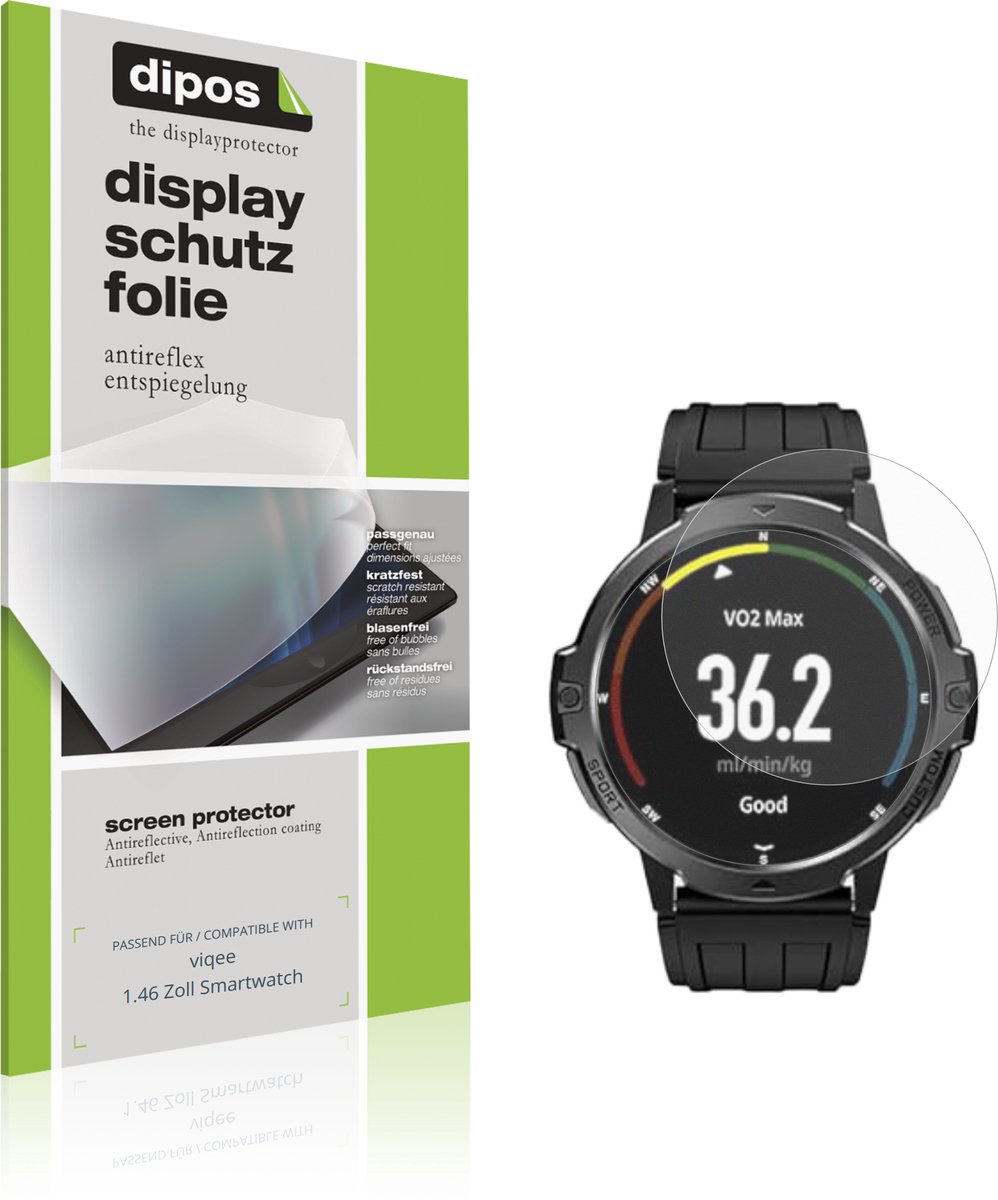 dipos – 6x Matte Beschermfolie geschikt voor viqee 1.46 Zoll Smartwatch | Krasbestendige & antireflecterende Screenprotector Ultra-Thin