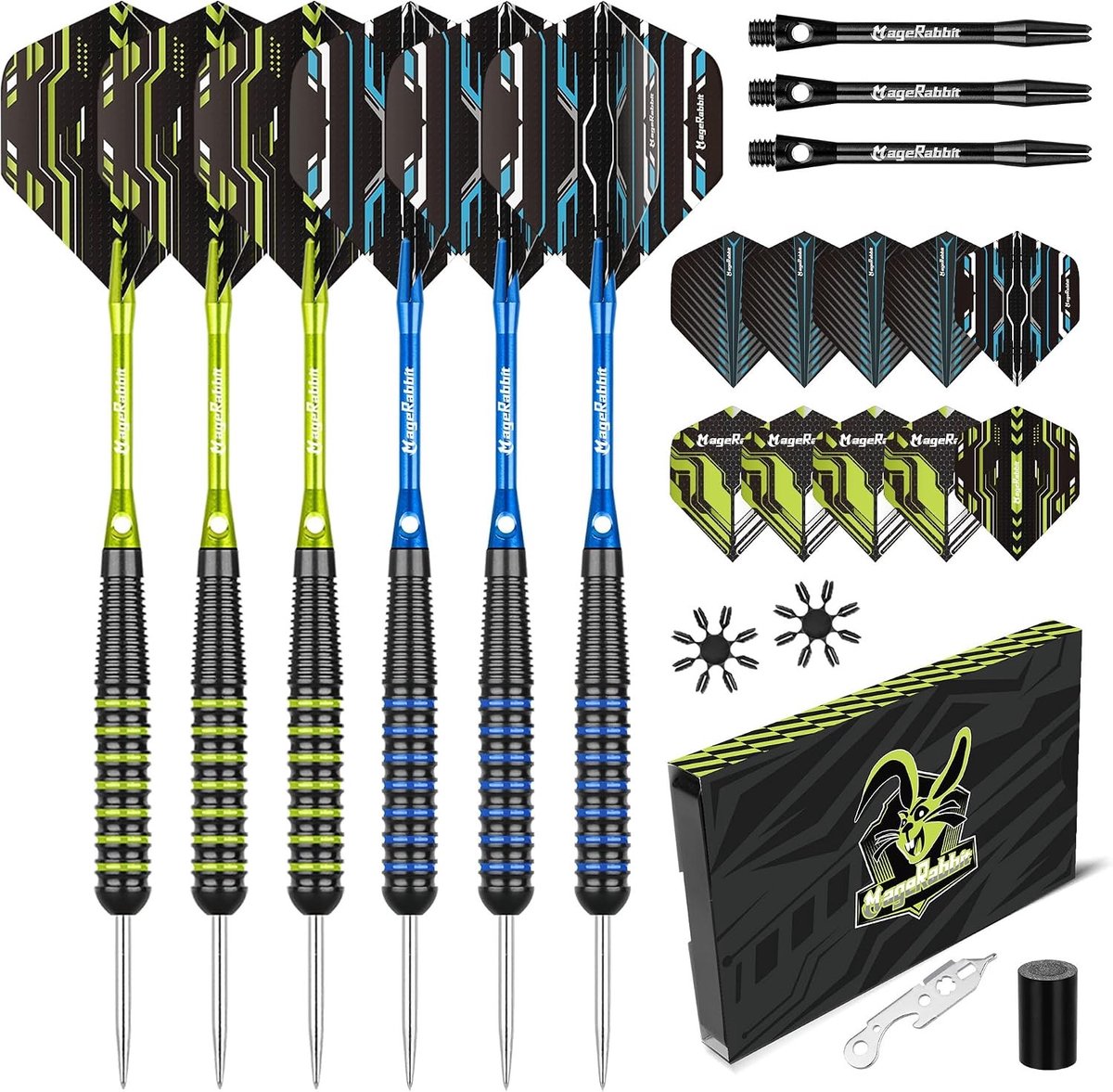 Dartpijlen Set - Groen en Blauw - 6 Stuks - Stalen Tip Dartset - Voor Dartsport