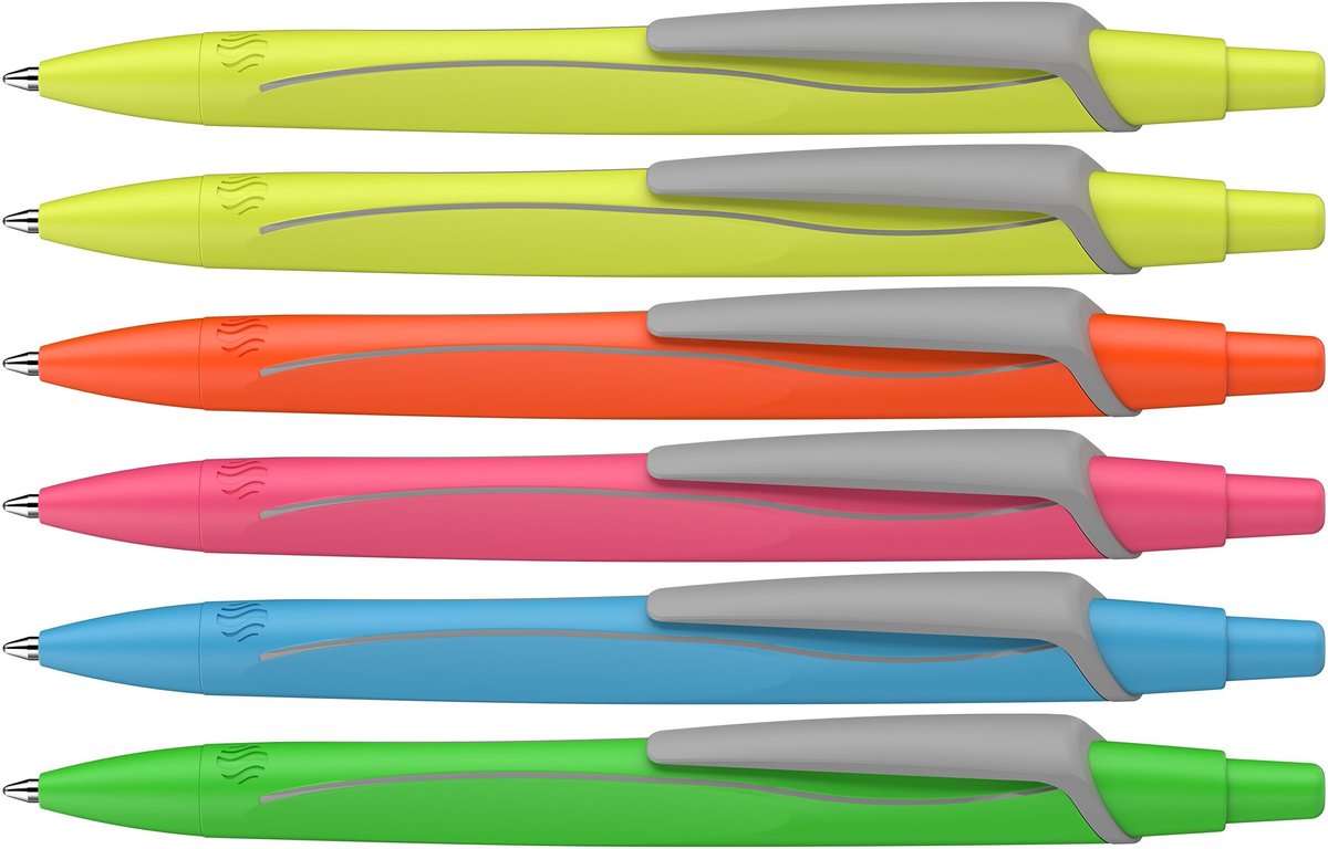 Solidchoice - Recyclebare Neon Balpen in Set van 6 met Blauw Schrijfkleur
