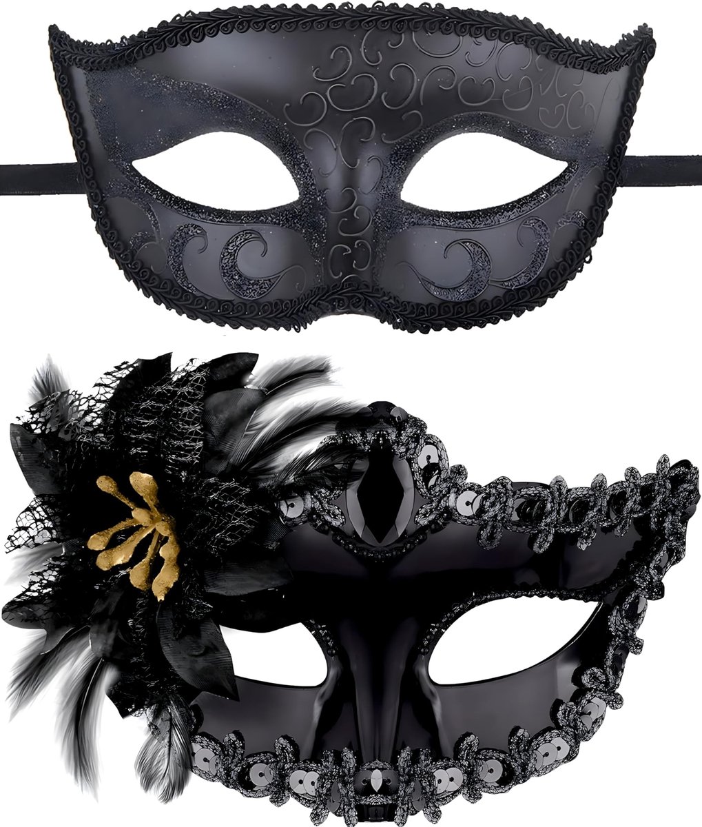 Solidchoice - Set van 2 Venetiaanse Maskers voor Feesten en Carnaval