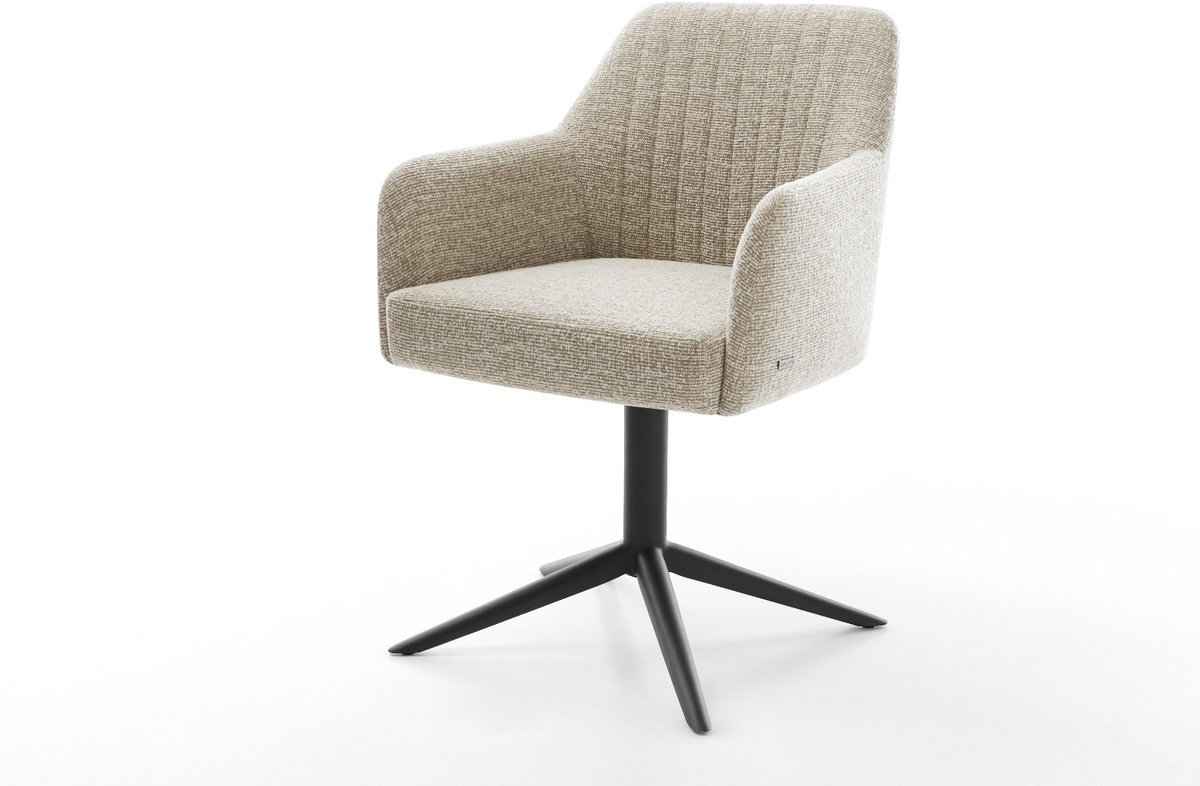 Eetkamerstoel Greg-Flex kruispoot zwart geweven stof beige 360° draaibaar rocker-functie pocketveer kern