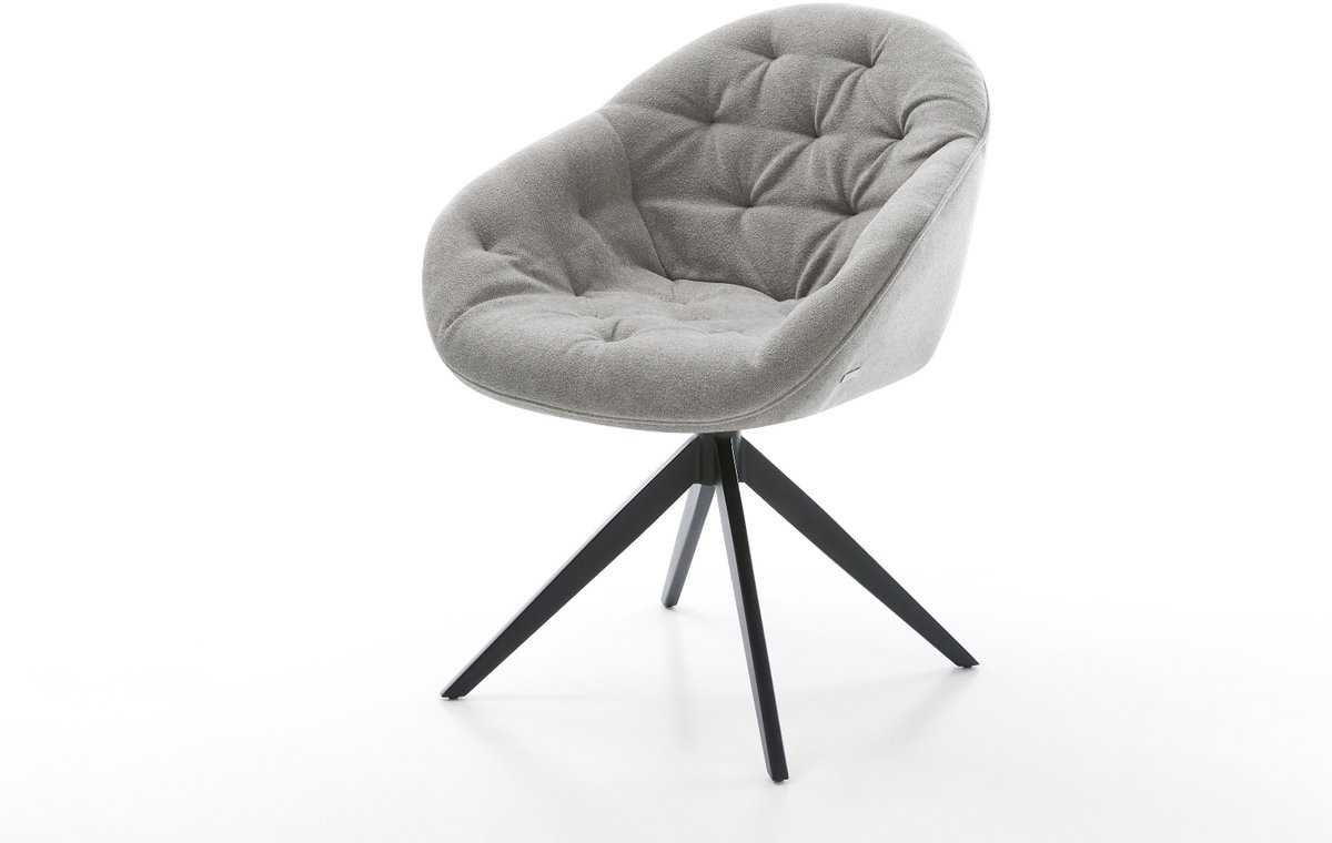 Eetkamerstoel Gaio-Flex kruisframe breed zwart zachte stof met structuur grijs 360° draaibaar rocker-functie