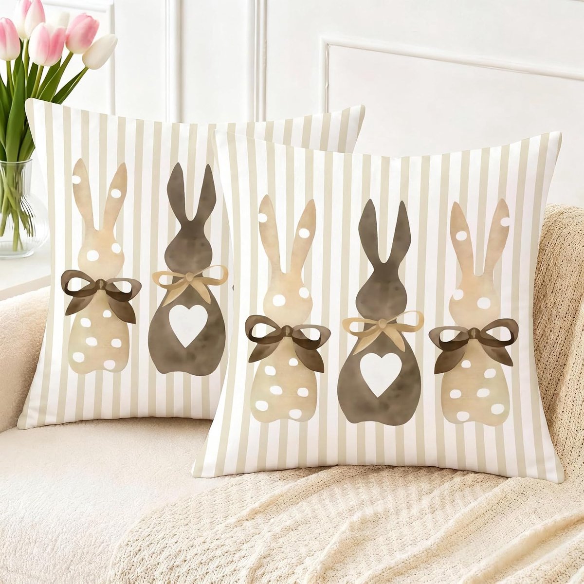 Easter Flower Easter Decoration Linen Modern Spring Seasonal Throw Pillow Cover for Sofa, Bedroom, Living Room, Balcony - ShopVlot