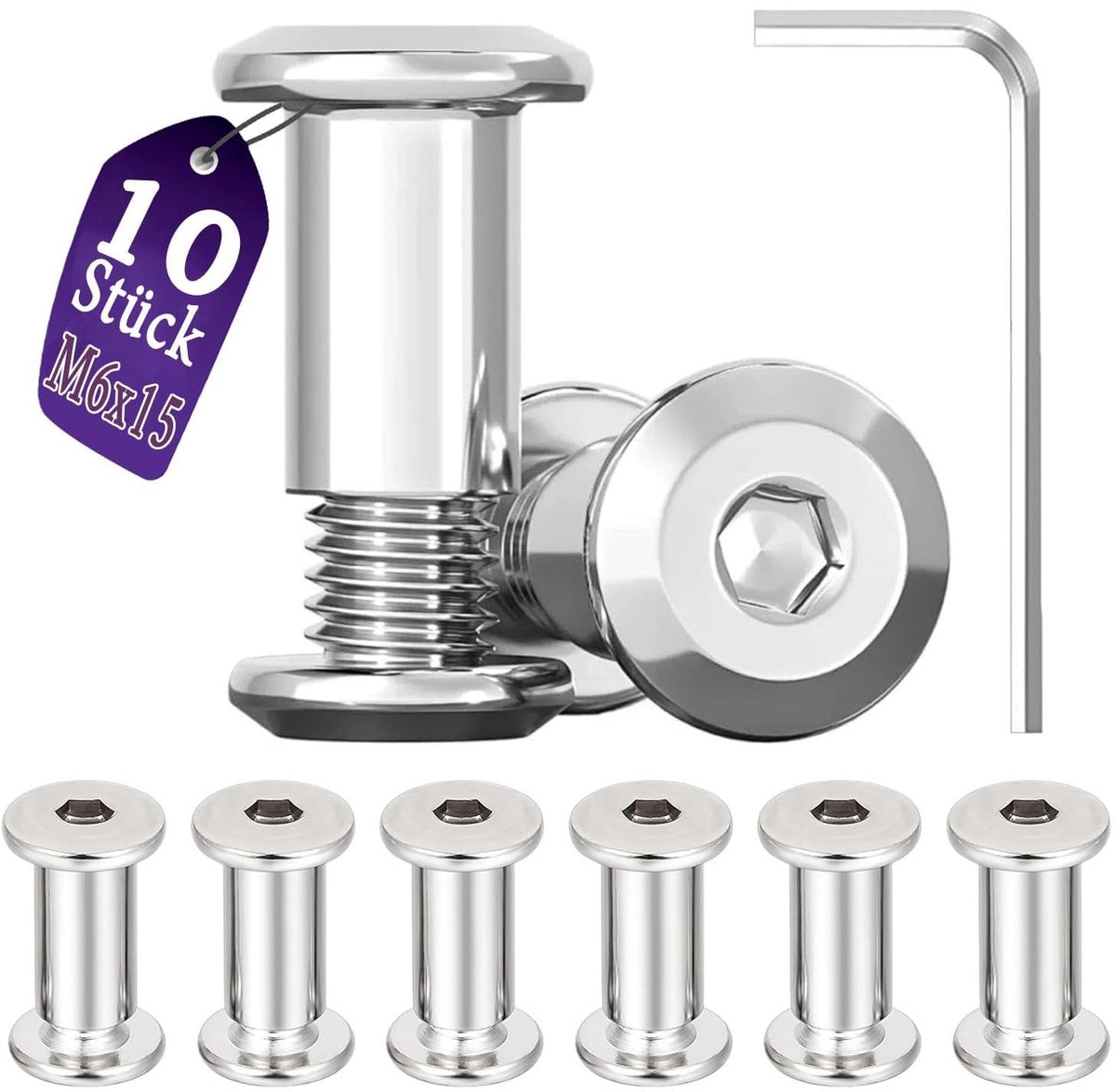 Solidchoice - Set van 10 Verbindingsschroeven M6 x 15 mm voor Meubels