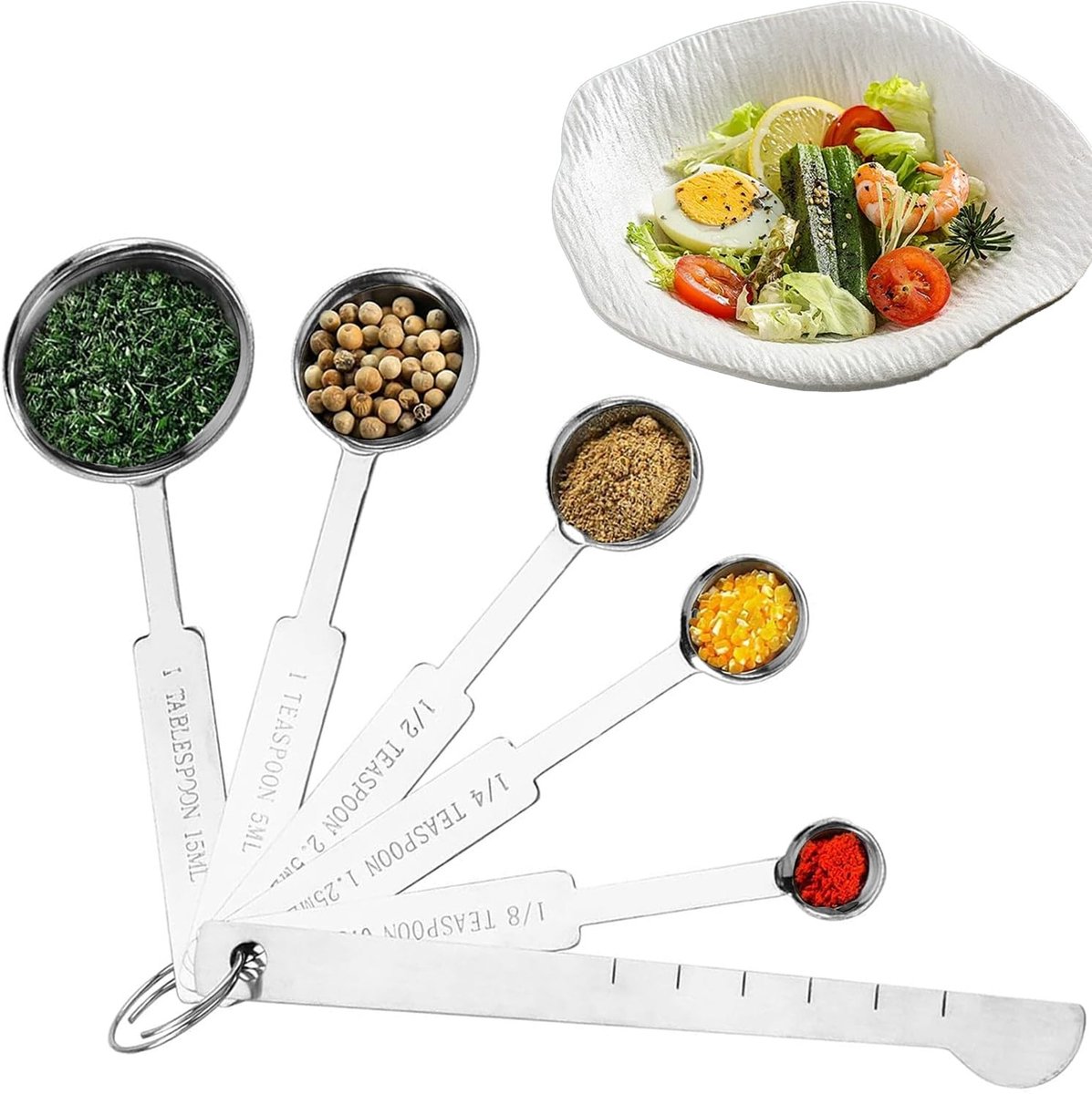 Solidchoice - Set van 5 RVS Maatlepels met Liniaal voor Keuken
