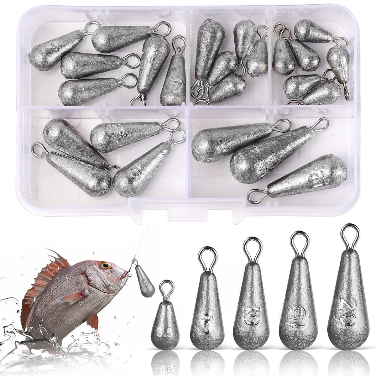 Solidchoice - Vismateriaal Set met 24 Drupvormige Gewichten