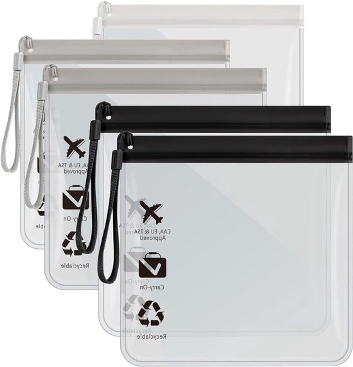 Set van 5 Herbruikbare Transparante Vloeistofzakken 20x20cm Goedkeuring TSA Reis Toilettas Reisbenodigdheden en Accessoires