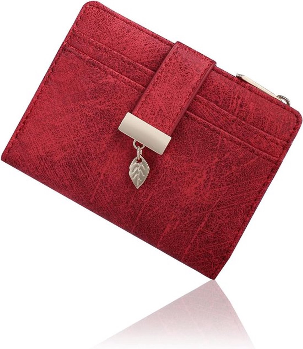 Kleine RFID Portemonnee voor Vrouwen met Muntvak en Drukknop - Vegan Leren Portemonnee met Bladhanger, Perfect Cadeau voor Vrouwen