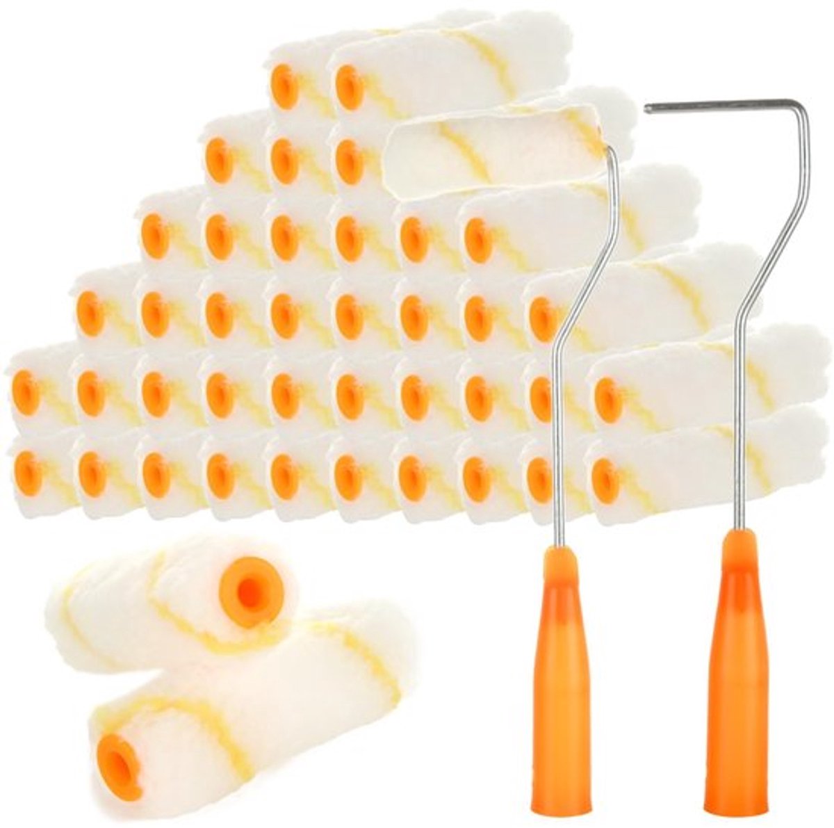 Verfroller 10 cm - 40 stuks - Mini-verfroller - Rubber handgrepen - Hoogwaardig katoen - Voor muur en plafond - Verfkwast