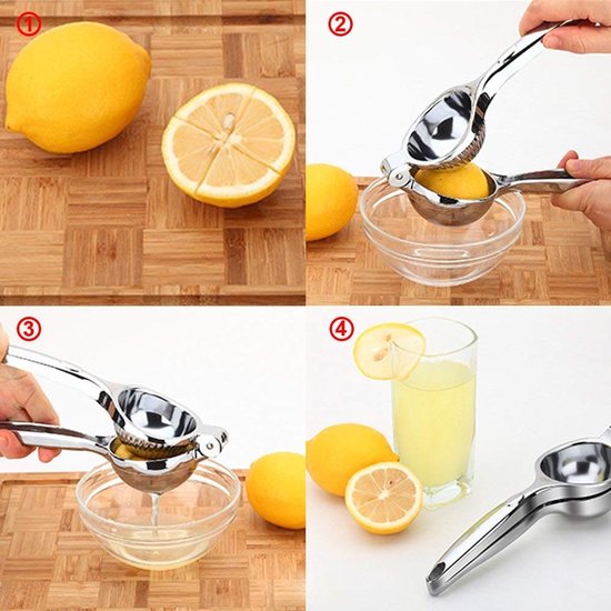Citroenpers - Limoenpers - RVS - Handcitruspers - Handmatige Citroenpers - Lemon squeezer - Handpers - Sinaasappel juicer - Fruitpers - Citrusknijper - Sinaasappelpers - Zilver — afbeelding 4
