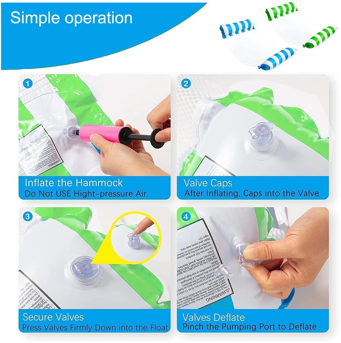 Solidchoice - Opblaasbare Water Hammock - 4-in-1 voor Zwembad, Set van 2