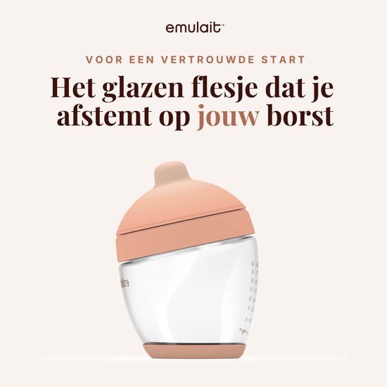Emulait Classic Glazen Babyfles - Kleur: Fair - Maat: 5 - 240 ml - borstvormig - natuurlijk voeden - anti-koliek - bpa-vrij van Emulait — afbeelding 2