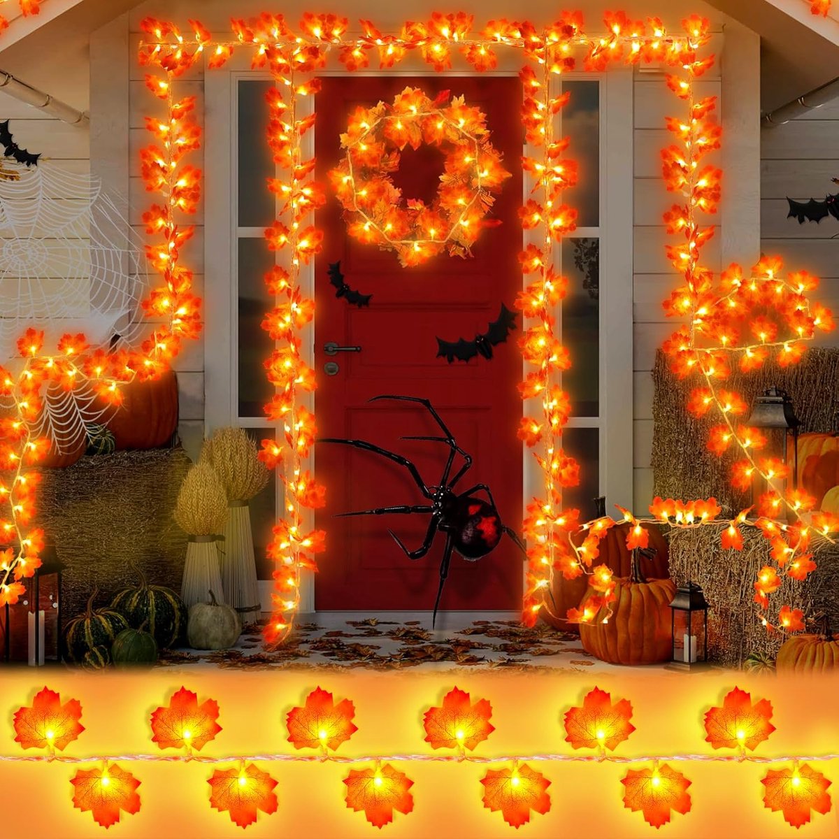 3 meter 20 st. Halloweenlichtslinger, esdoornblad, herfst - Halloween lichtslinger, 3 m 20 LED, batterijgevoed, warme - ShopVlot
