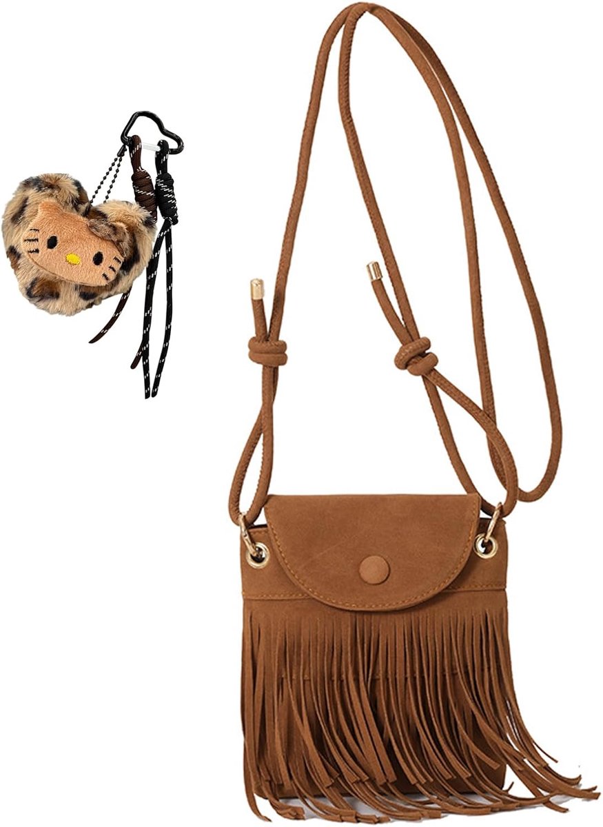 Small handbag with tassels and pendant, boho bag for women, cross bag for hippie costume for women, 70s outfit - ShopVlot