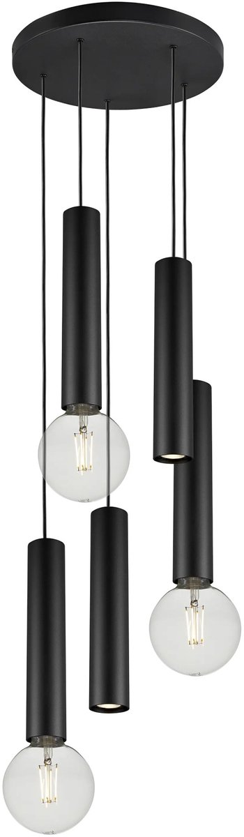 Taboo zwarte hanglamp met 5 lichtpunten, 2x GU10 en 3x E27, dimbaar, lichtbron niet inbegrepen