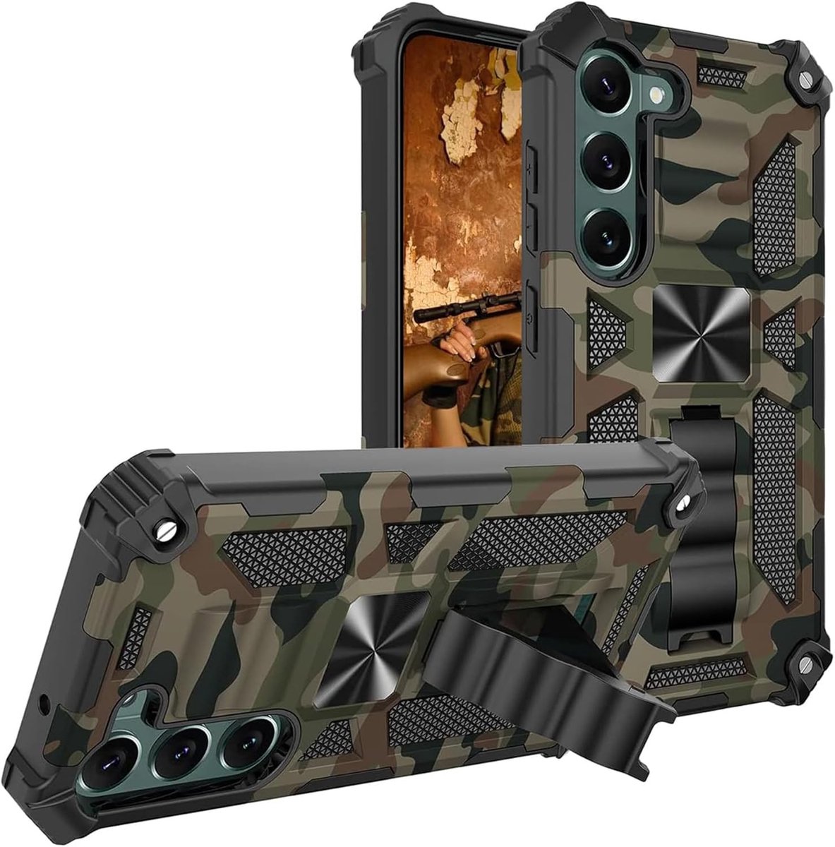 Militaire Camouflage Hoes voor Samsung Galaxy S23 - Schokbestendig, Krasbestendig en Met Stand