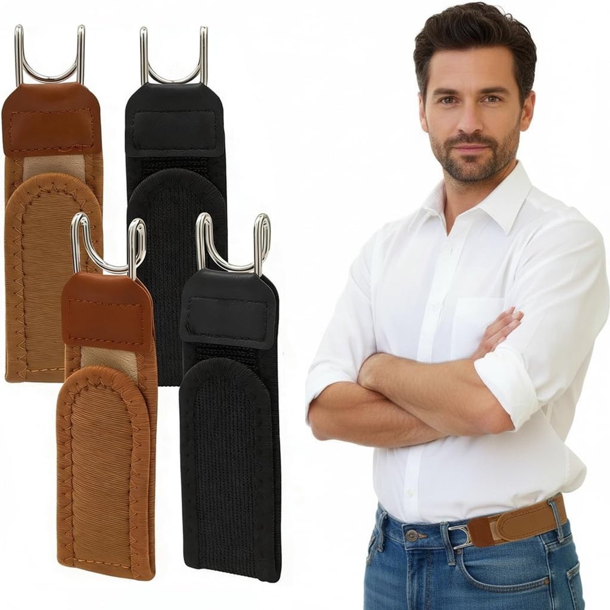 Verstelbare No Show elastische riemen voor mannen en vrouwen - 4-pack stretchriemen zonder gesp, comfortabele buckless tailleriem voor jeans en casual outfits