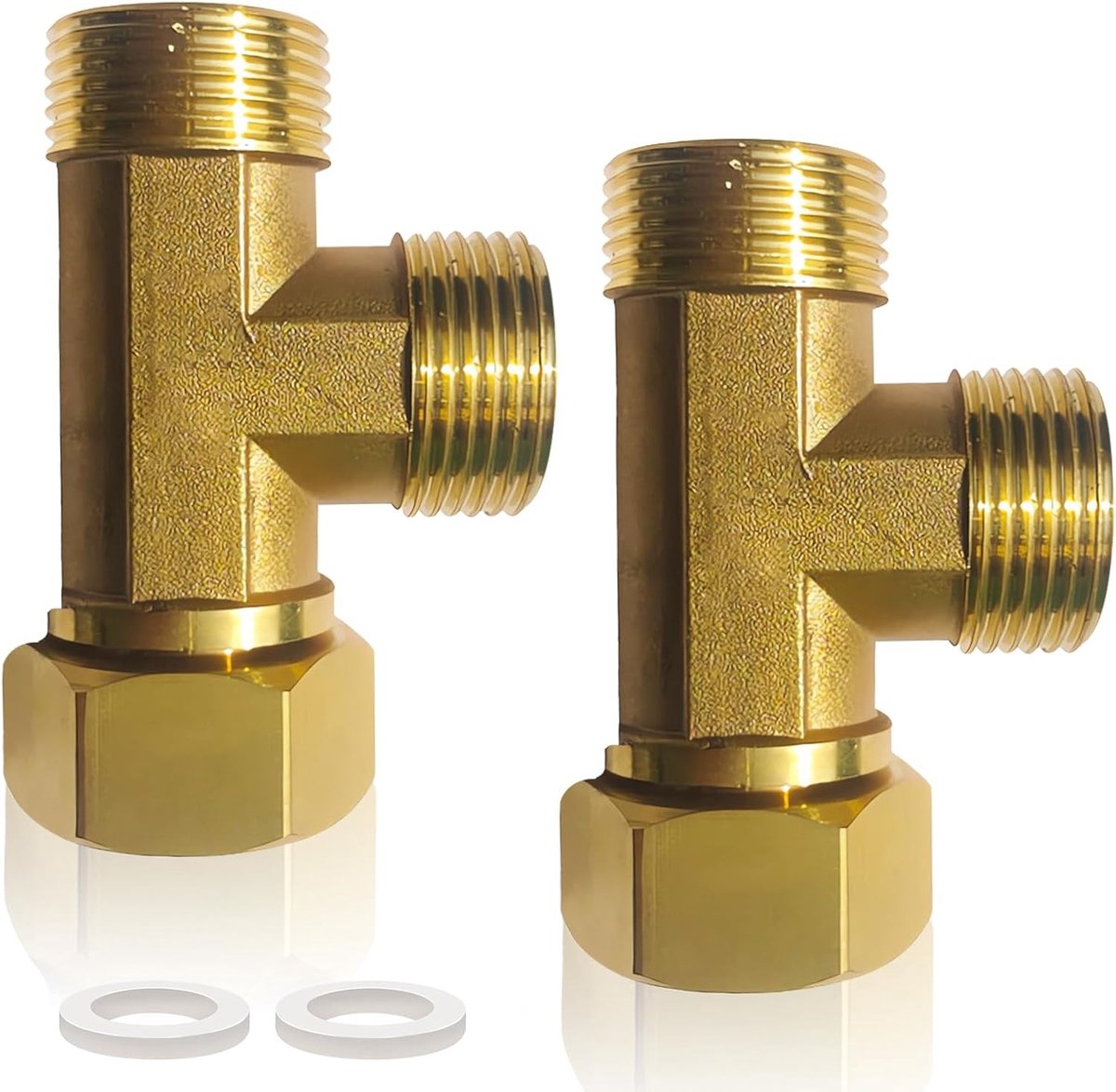 3/4 inch Messing 3-Weg Tee Connector, Draaiende Pijp Schroefverbinder, Wateraansluiting voor Sanitair en Badkamers - 2 Stuks