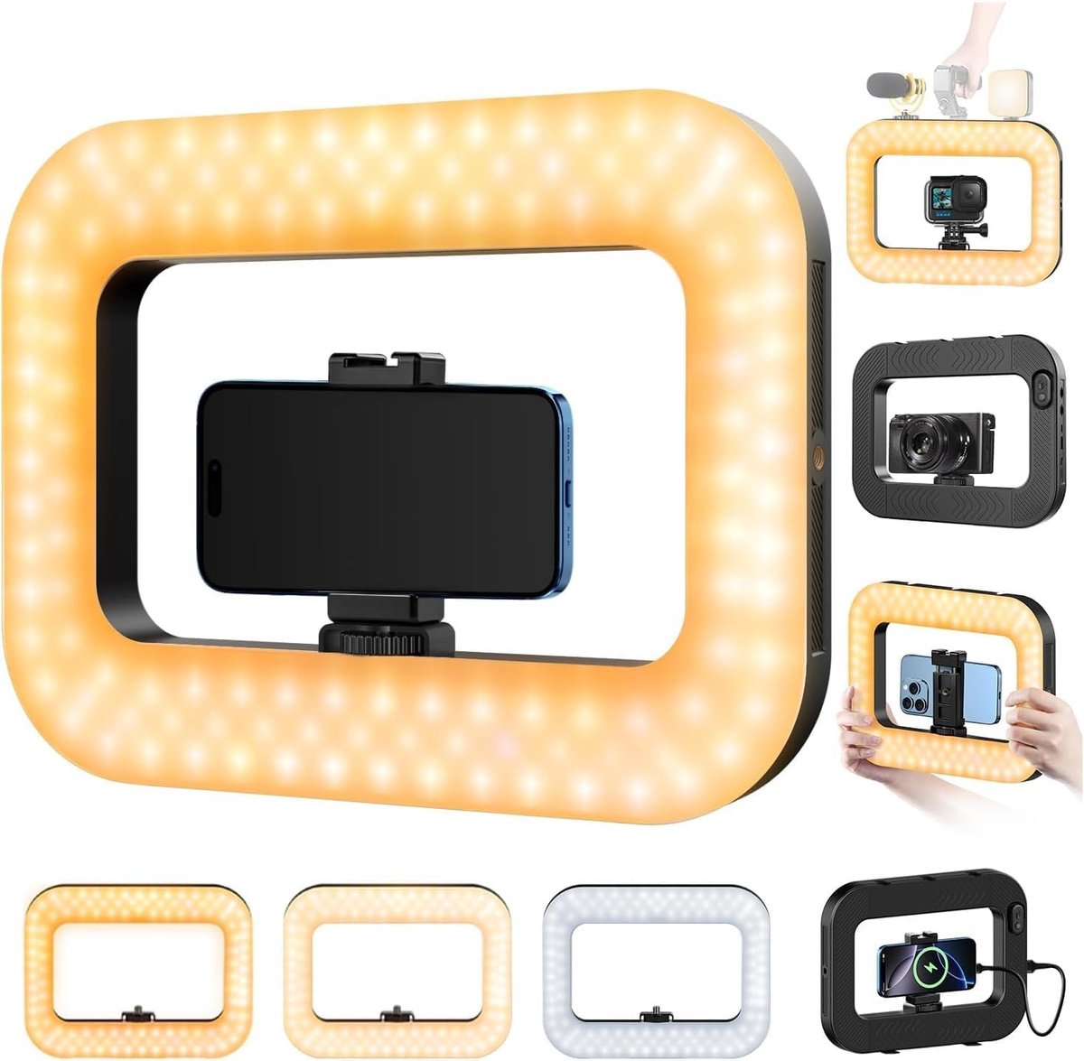 Mobiele Telefoonlamp - LED Ringlamp - Traploos Dimbaar - Ingebouwde Oplaadbare Batterij - Voor Contentmakers en Vloggers