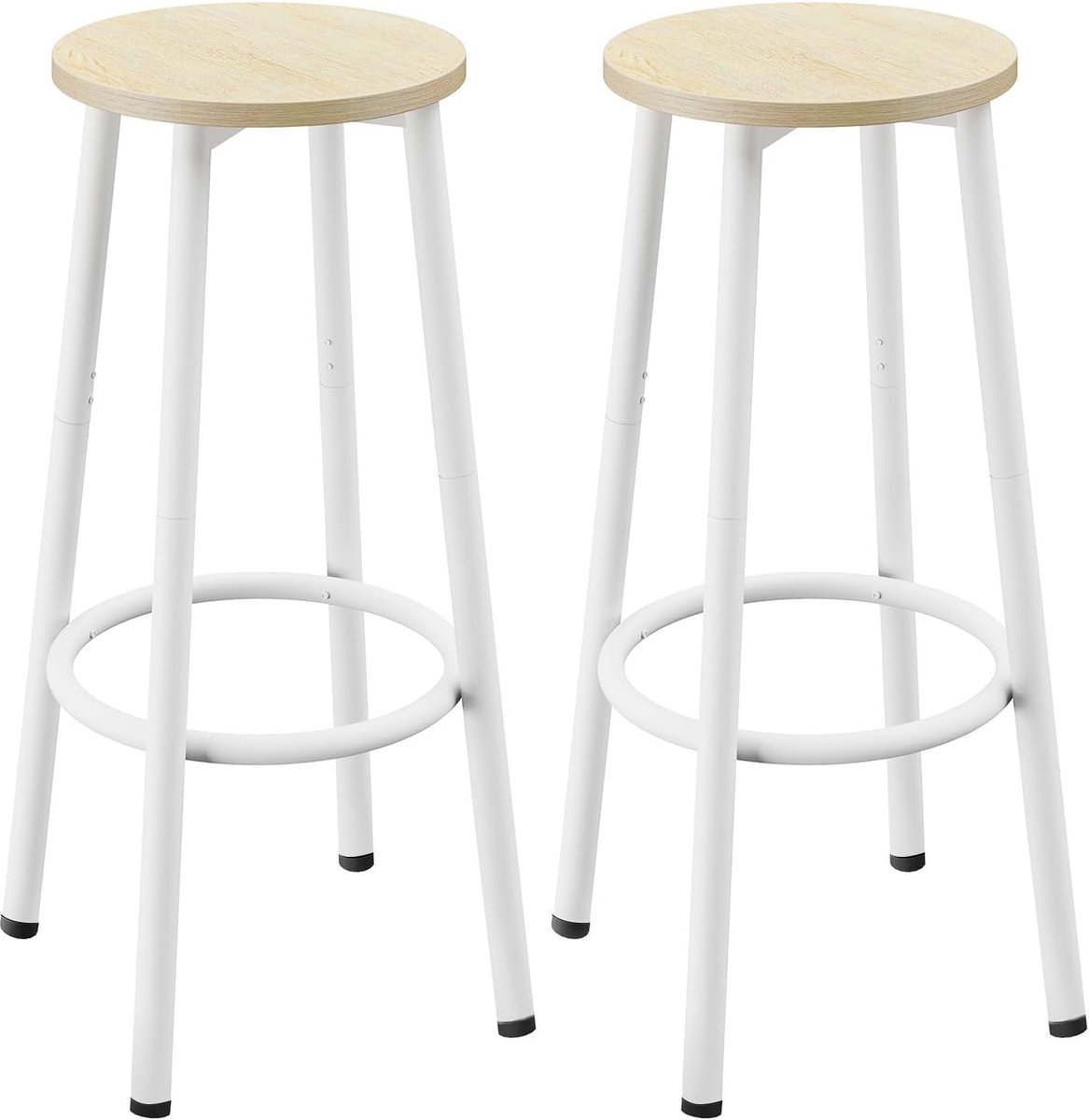 SnelShoppen - Bar Stoelen Set van 2 - 64cm Hoge Keuken Ontbijtbar Stoelen met Voetsteun - Ronde Barstoelen voor Eetkamer, Keuken, Feesten - Natuurlijk