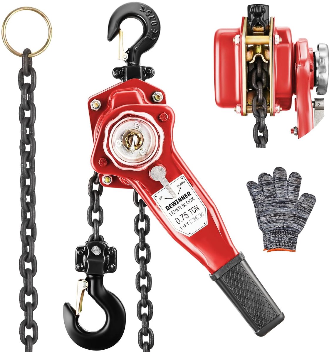 SnelShoppen - Handmatige Hefhoist 0.75t - Hefhoogte 2.8m - G80 Ketting van Koolstofstaal - 360° Draaiende Haak - Voor Bouw, Garage, Tuin en Meer